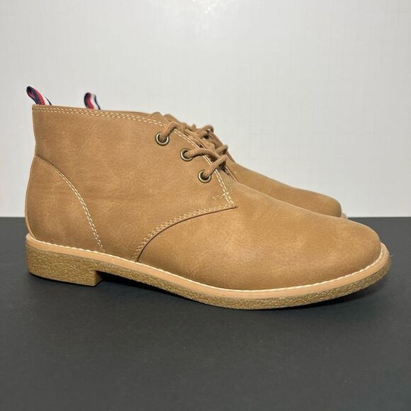 Womens TOMMY HILFIGER Tan Faux Leather Lace Up Ankle Boots / Size 6 Medium - Picture 1 of 9